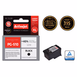 Activejet Encre AC-510R (remplacement de Canon PG-510 ; Premium ; 12 ml ; noir), Rendement élevé (XL), Encre à pigments, 12 m ...
