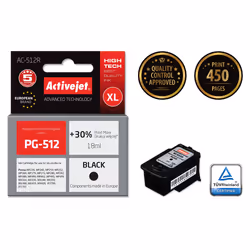 Activejet Encre AC-512R (remplacement de Canon PG-512 ; Premium ; 18 ml ; noir), Rendement élevé (XL), Encre à pigments, 18 m ...