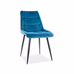 Chaise en velours synthétique effet matelassé sur l'ensemble de l'assise. Pieds en métal noir. Dimensions H 88 x l 50 x P 43 ...