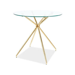 Table ronde en verre trempé transparent avec des pieds en métal doré - 4 couverts - D 80 cm x H 76 cm - Livraison gratuite