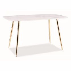 Table rectangle effet marbre en bois avec quatre pieds en métal. Capacité de 6 personnes. L 140 cm x P 80 cm x H 75 cm. A mon ...