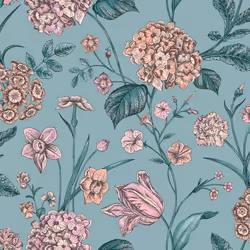 Papier peint Amelie Hortensia Bleu sarcelle / Rose Rasch 260155