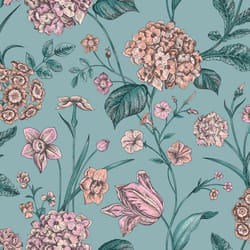 Papier peint Amelie Hortensia Bleu sarcelle / Rose Rasch 260155