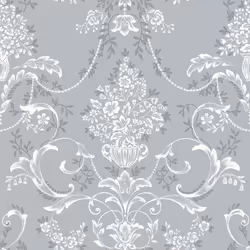 Papier peint damassé floral Amelie bleu ardoise Rasch 260246