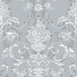 Papier peint damassé floral Amelie bleu ardoise Rasch 260246