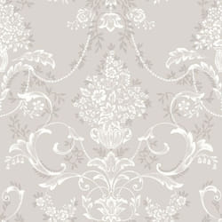Papier peint damassé floral Amelie Gris Rasch 260253