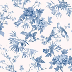 Papier peint Oiseau Chinoiserie Amelie Bleu / Blanc Rasch 260554