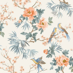 Papier peint Oiseau Chinoiserie Amelie Orange / Blanc Rasch 260561