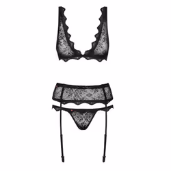 Obsessive Emperita, Ensemble de lingerie, Noir, Elastane, Polyamide, Monochromatique, Taille basse, Boîte