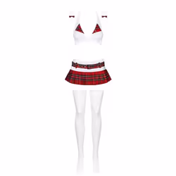 Obsessive Schooly, Ensemble de lingerie, Rouge, Blanc, Elastane, Polyester, S/M, Motif, Taille basse