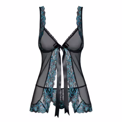 Obsessive Amanta, Chemise de nuit, Noir, Translucide, Elastane, Polyamide, L/XL, Motif, 420 mm