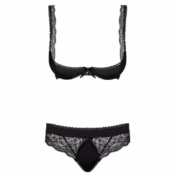 Obsessive Miamor S/M, Ensemble de lingerie, Noir, Translucide, Elastane, Polyamide, S/M, Motif, Taille basse