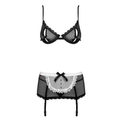 Obsessive MAIDME SET L/XL ensemble de lingerie et body Noir, Translucide, Blanc Elastane, Polyamide