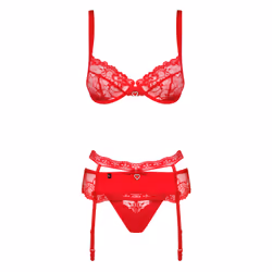 Obsessive Heartina, Ensemble de lingerie, Rouge, Elastane, Polyamide, S/M, Motif, Taille basse