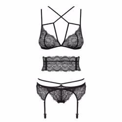 Obsessive Frivolla, Ensemble de lingerie, Noir, Elastane, Polyamide, S/M, Monochromatique, Taille basse