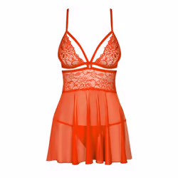 Obsessive 838-BAB-3 S/M, Adulte, Femelle, Robe de poupée, Rouge, Transparent, S/M, Longueur du short