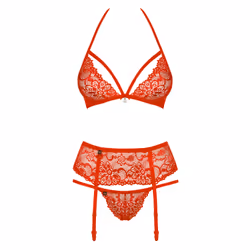 Obsessive 838-SEG-3 L/XL, Ensemble de lingerie, Rouge, Transparent, Elastane, Polyamide, L/XL, Motif, 29 - 41 mm