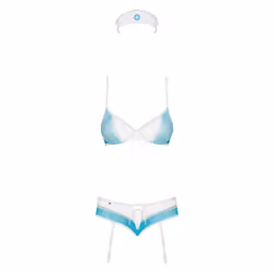Obsessive 834-CST-6 S/M, Ensemble de lingerie, Bleu, Transparent, Blanc, Elastane, Polyamide, S/M, Motif, 28 - 36 mm