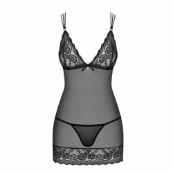 Obsessive 854-CHE-1 S/M, Chemise de nuit, Noir, Transparent, S/M, 2 pièce(s), Femelle, Sans manches