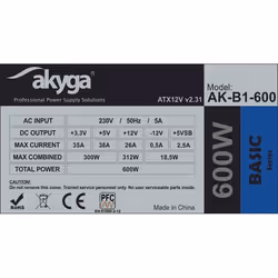 Akyga AK-B1-600 unité d'alimentation d'énergie 600 W 20+4 pin ATX ATX Gris - Vue supplémentaire 4