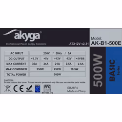 Akyga AK-B1-500E unité d'alimentation d'énergie 500 W 20+4 pin ATX ATX Gris - Vue supplémentaire 4