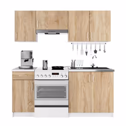 Ensemble De Meubles De Cuisine AKORD LIMA Blanc 180 cm 7 portes 1 tiroir façade Chêne Sonoma 8 étagères 180 x 445 x 203 cm