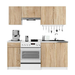 Ensemble De Meubles De Cuisine AKORD LIMA Blanc 180 cm 7 portes 1 tiroir façade Chêne Sonoma 8 étagères 180 x 445 x 203 cm