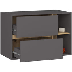 Meuble salle de bains VAMI suspendu sans vasque Gris Graphite et Chêne Artisan 90 cm 2 tiroirs 2 étagères 90x455x60 cm
