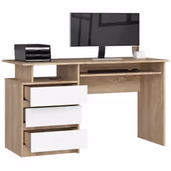 AKORD Furniture Factory IP0PBIUSON002 bureau d'ordinateur Blanc, Couleur chêne