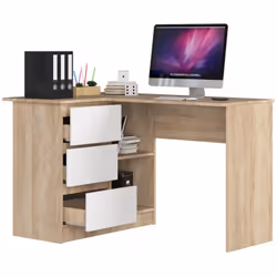 AKORD Furniture Factory IP0P3SDAB00281 bureau d'ordinateur Blanc, Couleur chêne