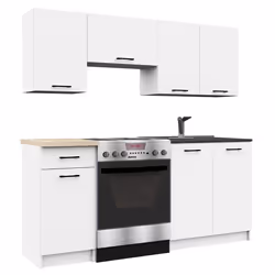 Ensemble De Cuisine AKORD OLIWIA Blanc 180 cm 7 portes 1 tiroir façade Blanche 8 étagères 180x46x203 cm
