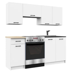 Ensemble De Cuisine AKORD OLIWIA Blanc 180 cm 7 portes 1 tiroir façade Blanche 8 étagères 180x46x203 cm