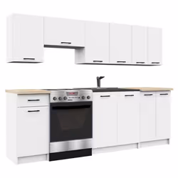 Ensemble De Cuisine AKORD OLIWIA Blanc 240 cm 11 portes 1 tiroir façade Blanche 240x46x203 cm