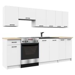 Ensemble De Cuisine AKORD OLIWIA Blanc 240 cm 11 portes 1 tiroir façade Blanche 240x46x203 cm