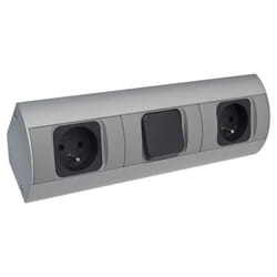 Bloc prises avec interrupteur - Orno - Rectangulaire - 2 prises - Aluminium et Plastique