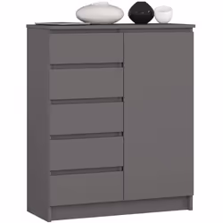 Commode AKORD K80 Gris Graphite 80 cm 1 porte 5 tiroirs 3 étagères 80x35x97 cm