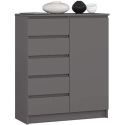 Commode AKORD K80 Gris Graphite 80 cm 1 porte 5 tiroirs 3 étagères 80x35x97 cm