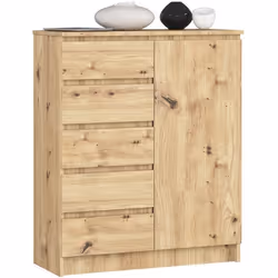 Commode AKORD K80 Chêne Artisan 80 cm 1 porte 5 tiroirs 3 étagères 80x35x97 cm