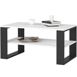 Table basse AKORD ALEX Blanche 92 cm pieds Noirs 92x53x45 cm