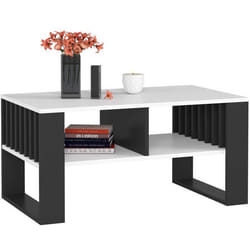 Table basse AKORD ROCKFORD Blanche 92 cm pieds Noirs 92x53x45 cm
