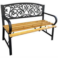 Banc de jardin noir NERINA - AKORD - Largeur 118 cm - Bois laqué - Pieds en fonte
