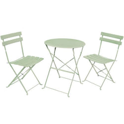 Ensemble de meubles ORION pour balcon : Table ronde & 2 chaises en vert frais