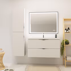 Cet ensemble est composé : - D'un meuble de salle de bain à suspendre blanc mat 99.4 cm - Effet strié - A monter soi-même. -  ...