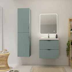 Cersanit - Meuble salle de bain strié - 60 cm - avec plan vasque - Vert fjord mat - à suspendre - Tirso