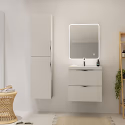 Cet ensemble est composé : - D'un meuble de salle de bain à suspendre blanc mat 59.4 cm - Effet strié - A monter soi-même. - ...