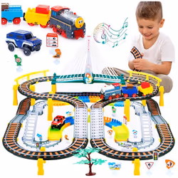 Train électrique avec circuit automobile - Kinderplay - KP0635 - 192 éléments - 89x69 cm - À partir de 3 ans