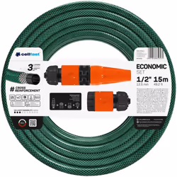 Le kit d'irrigation comprend : Tuyau ÉCONOMIQUE diamètre 1/2" (12,5mm) de 15 mètres. Embout de tuyau réglable Raccord rapide  ...