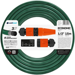 Cellfast - Kit d'irrigation : Tuyau, buse et connecteur economique - 15 Mètres de Ø1/2' (12,5mm) - Vert