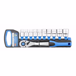 Högert HT1R332, Ensemble de douilles, Métrique, 10 tête(s), 4,5,6,7,8,9,10,11,12,13 mm, 1/2", Acier au chrome-molybdène