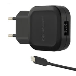 Qoltec 50184 chargeur d'appareils mobiles Écouteurs, Casque, Chargeur électrique, Smartphone, Tablette Noir Secteur, CC Intérieure